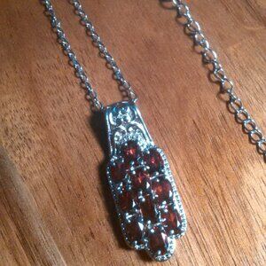 Mozambique Garnet Cluster Design Stainless Steel Pendant Necklace
